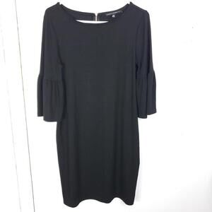 WHBM Dress Womens Small Bell Sleeve Wide Neck Black LBD Shift Fit Classic